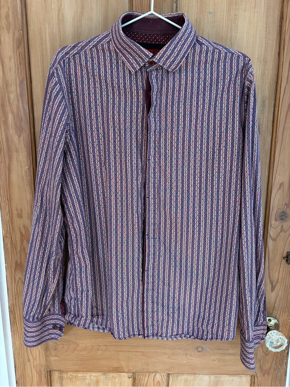 Men's Burgundy Striped Casual Button-Down Shirt